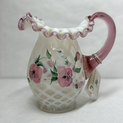 FENTON LATTICE GLASS PITCHER, 1990S