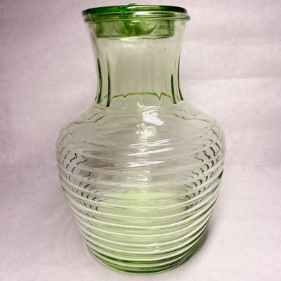 GREEN URANIUM GLASS BEEHIVE JUG, 1930S