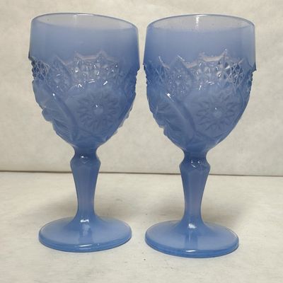 BOYD BLUE SATIN GLASS GOBLETS, CIRCA 1960