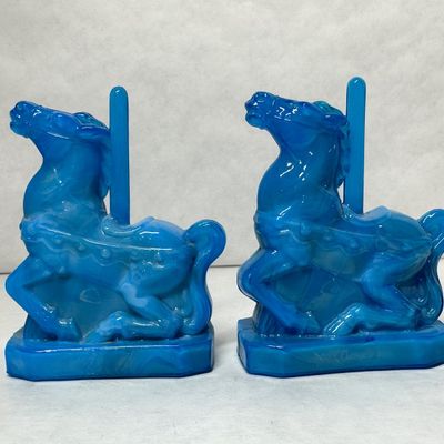 BOYD BLUE SLAG GLASS CAROUSEL HORSES