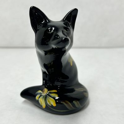 FENTON EBONY HANDPAINTED FOX FIGURINE