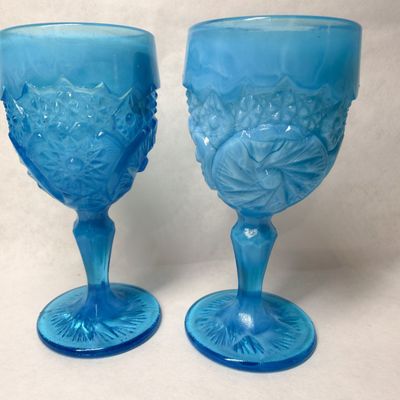 BOYD BLUE GLASS MARBLED SLAG GOBLETS, 20TH CENTURY