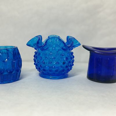 FENTON BLUE PRESSED GLASS TRIO