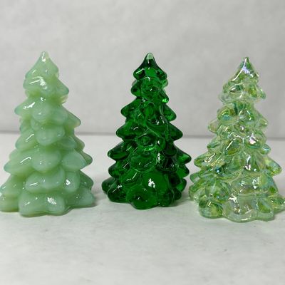 MOSSER GREEN TRIO OF GLASS CHRISTMAS TREES