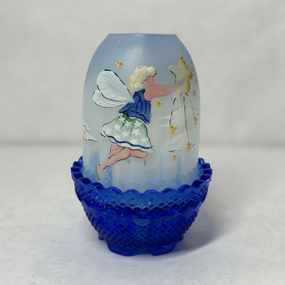 FENTON COBALT SATIN GLASS FAIRY LAMP
