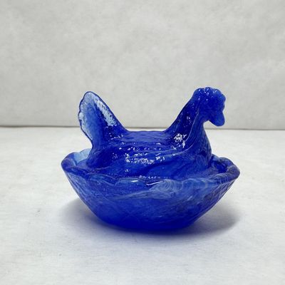 COBALT BLUE SLAG GLASS HEN ON NEST