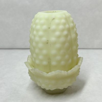 FENTON CUSTARD URANIUM GLASS HOBNAIL FAIRY LAMP