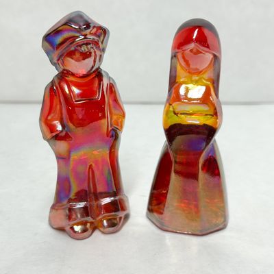 MOSSER RED IRIDESCENT GLASS JOSH JENNY FIGURINES