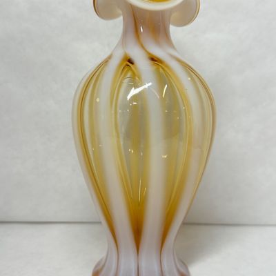 AMBER AND WHITE SWIRL GLASS VASE, MID-CENTURY