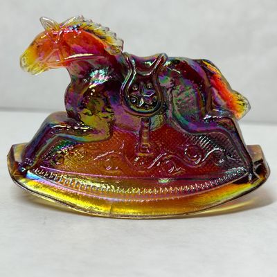 BOYD'S CARNIVAL GLASS ROCKING HORSE, 1981