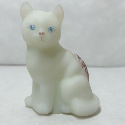 FENTON SATIN GLASS CAT FIGURINE