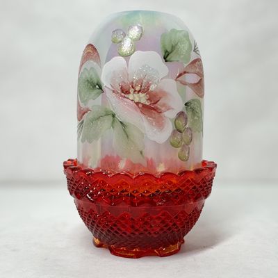 FENTON RUBY GLASS FAIRY LAMP, 1970S