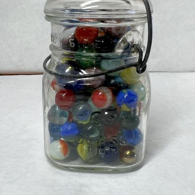 ILLINOIS GLASS CO MARBLES AND JAR