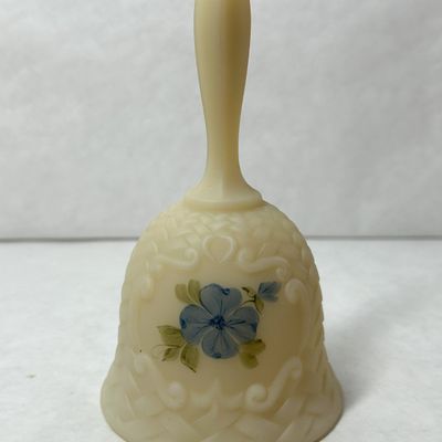 FENTON CUSTARD GLASS BASKETWEAVE BELL