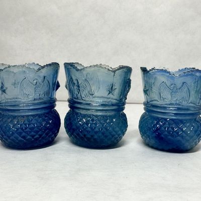 TRIO OF BLUE URANIUM GLASS HOLDERS