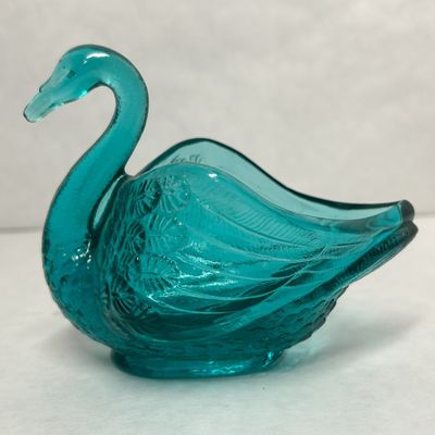 FENTON AQUA GLASS SWAN DISH, 1971