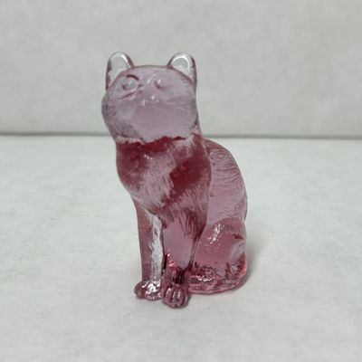 MOSSER SITTING CAT PINK MOLDED GLASS CAT FIGURINE