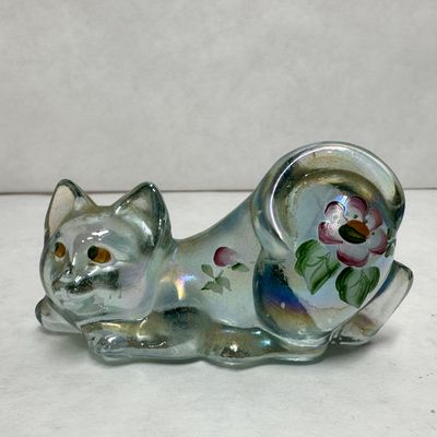 FENTON IRIDESCENT GLASS CAT FIGURINES