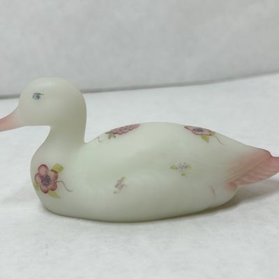 FENTON SATIN GLASS DUCK, 20TH CENTURY