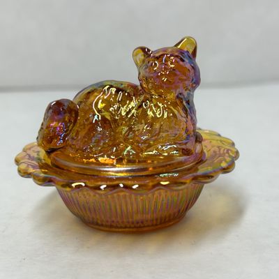 MOSSER CARNIVAL GLASS CAT SALT