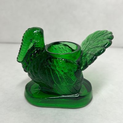 MOSSER EMERALD GLASS TURKEY TOOTHPICK HOLDER