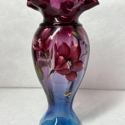 FENTON MULBERRY HAND PAINTED GLASS VASE BARLEY