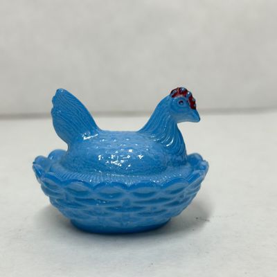 BLUE MILK GLASS HEN ON NEST