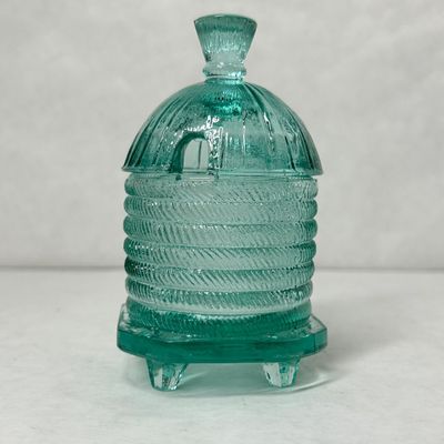 AQUA URANIUM GLASS BEEHIVE POT WILKERSON