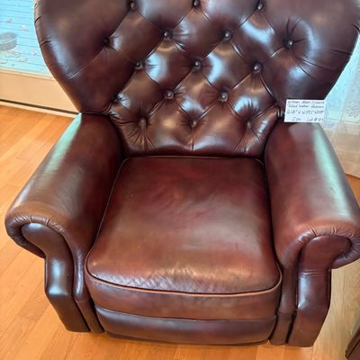 Sale Photo Thumbnail #78: 2x Ethan Allen Cromwelll Tufted Leather Chairs