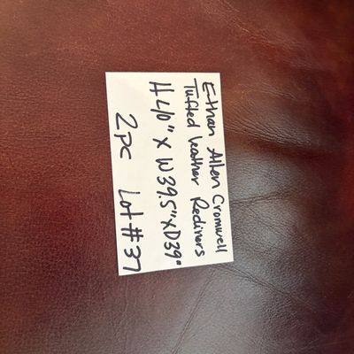 Sale Photo Thumbnail #76: 2x Ethan Allen Cromwelll Tufted Leather Chairs