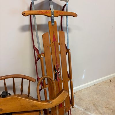 Sale Photo Thumbnail #15: Antique wooden chairs and sled.