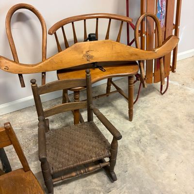 Sale Photo Thumbnail #14: Antique wooden chairs and sled.