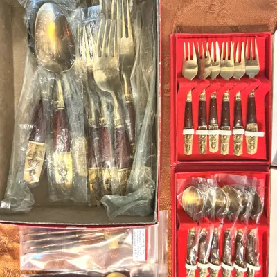 Sale Photo Thumbnail #38: Thai bronze and wood assorted flatware