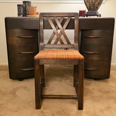 Heywood-Wakefield M320 Kneehole Desk & Double-X Chair Set