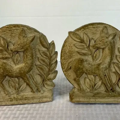 Vintage Art Deco 1940s Bookends And Drawing By Ann B Wildman  