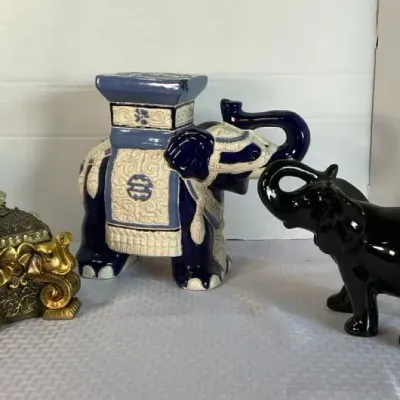 Decorative Elephant Figurines & Trinket Box Collection