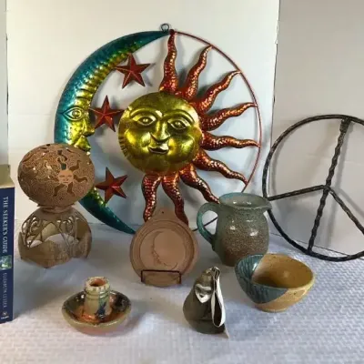 Eclectic Home Decor Collection with Metal Sun & Moon Wall Art