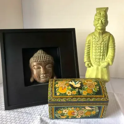Global-Inspired Decor with Buddha, Warrior & Keepsake Box
