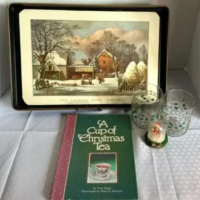 Vintage Christmas Serving Tray, Holiday Glasses & Seasonal Keepsakes