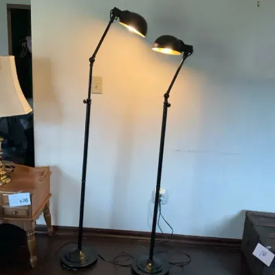 Pair of Black Adjustable Swing-Arm Floor Lamps
