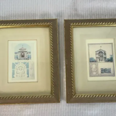 Architectural Print  “Salle de Concerts d’t”  and Pavilion Print with Floor Plan