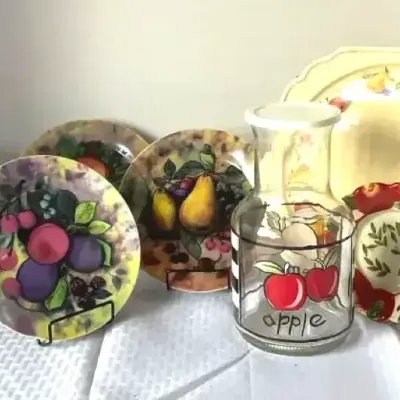 Fruit-Themed Decorative Plates, Apple Carafe & Serving Pieces