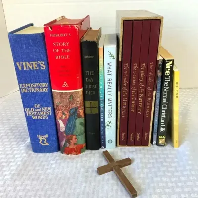 Christian Reference Books, Devotionals & Gift Set with Wooden Cross