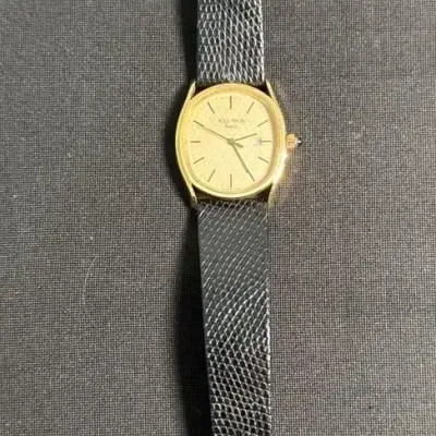 Vintage Accutron Swiss P1 Gold-Tone Watch with Leather Strap