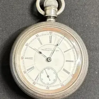 1896 American Waltham Pocket Watch – Sterling Silver Case – Running – Locomotive