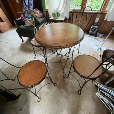 Sale Photo Thumbnail #3: antique ice cream table with 4 chairs all original