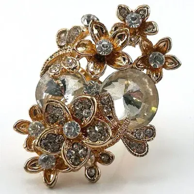 Clear Rhinestone Gold Tone Stainless Steel Ring 