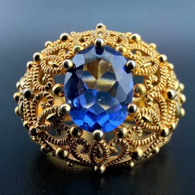 Blue Stone Gold Vermeil Sterling Silver Ring 