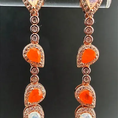 Opal & Orange Opal Rose Gold Vermeil Sterling Silver Earrings