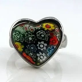 Murano Glass Stainless Steel Heart Ring